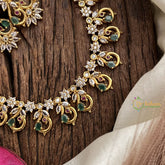 Vriksham Exquisite Floral Peacock AD Stone Short Neckpiece-White Green-G17931